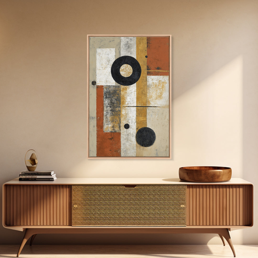 Single Black Circle on Warm Ivory Ground Canvas Print, Minimalist Art, Abstract Wall Art, Living Room Decor, Oil Painting, MIN-2x3-57