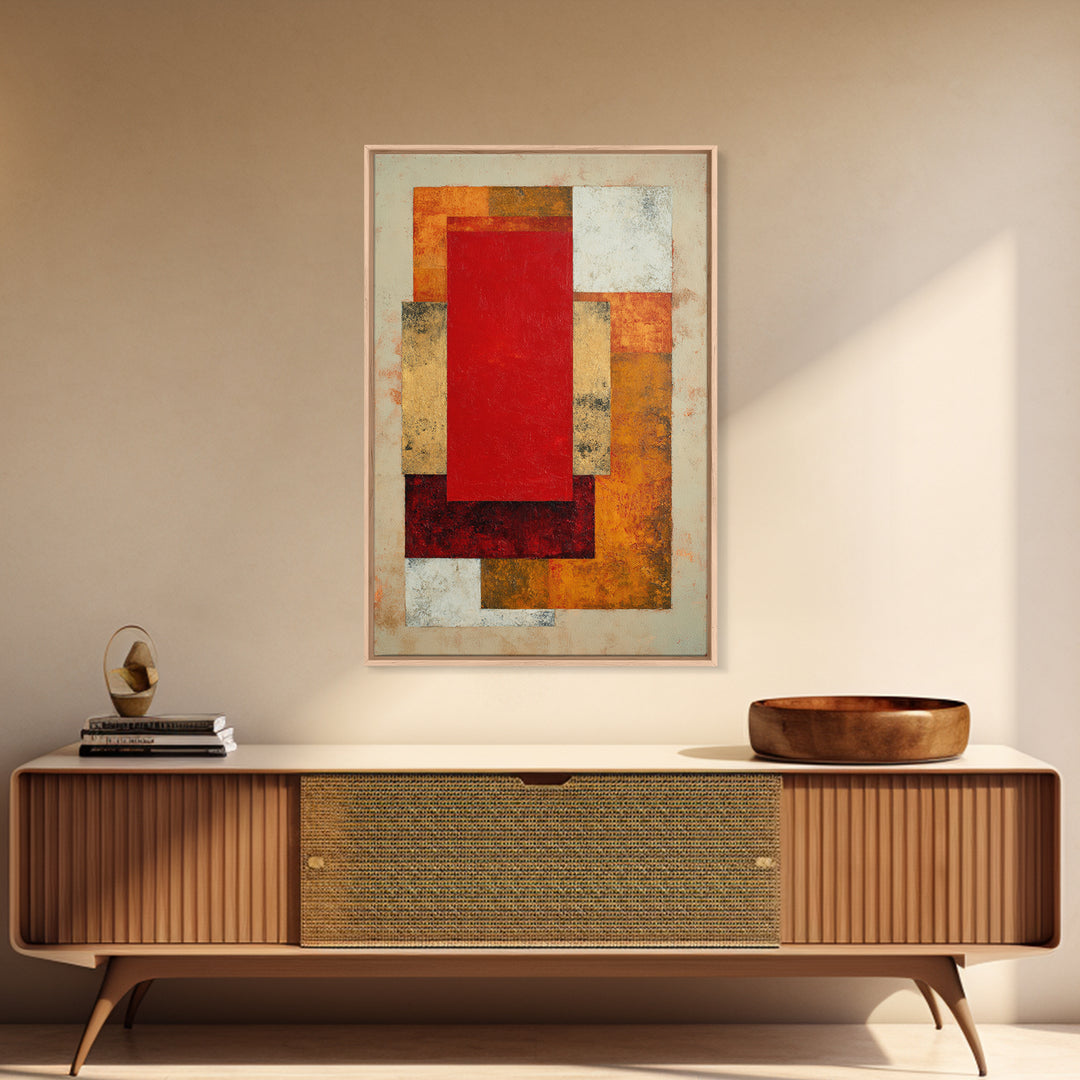 One Red Square Balanced Canvas Print, Minimalist Art, Art Prints, Living Room Decor, Oil Painting, Minimal, Printable Art, MIN-2x3-66
