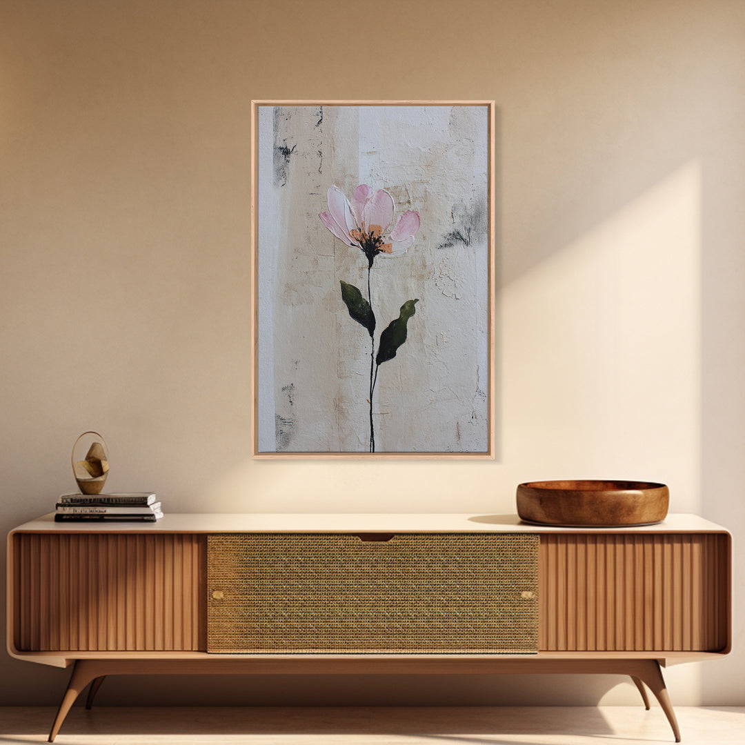 Single Flower Stem Framed Canvas Print, Minimalist Art, Black Art, Living Room Decor, Oil Painting, Minimal, MIN-2x3-68