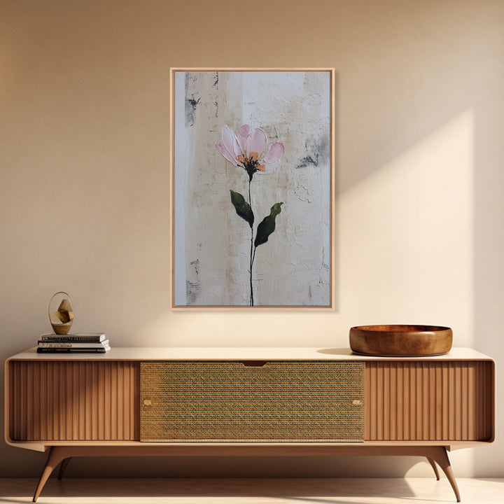 Single Flower Stem Framed Canvas Print, Minimalist Art, Black Art, Living Room Decor, Oil Painting, Minimal, MIN-2x3-68