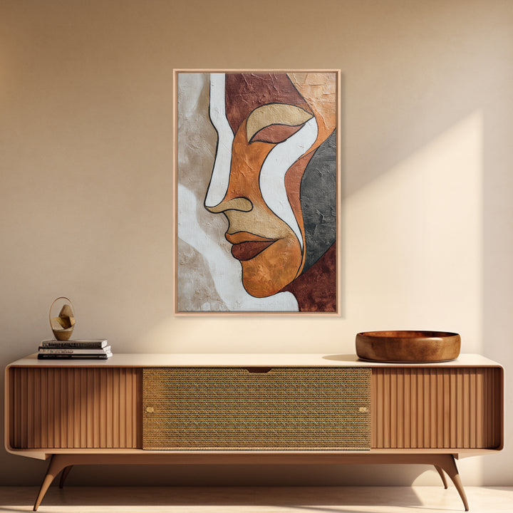 Single Continuous Line Female Face Framed Canvas Print, Minimalist Art, Boho Wall Art, Living Room Decor, Fine Art, Minimal, MIN-2x3-85
