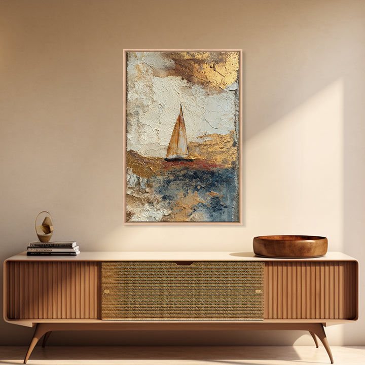 Tiny Sailboat under Open Sky Framed Canvas Print, Minimalist Art, Movie Poster, Living Room Decor, Fine Art, Minimal, MIN-2x3-94