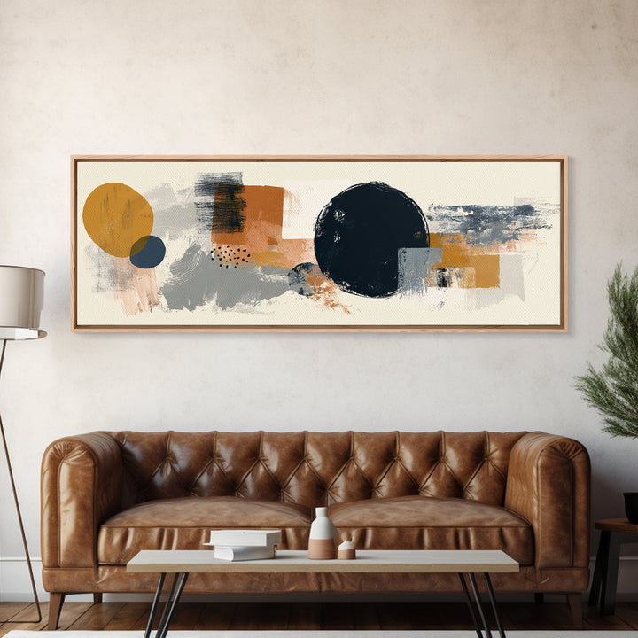 Single Black Circle on Warm Ivory Ground Framed Canvas Print, Minimalist Art, Unique Wall Art, Living Room Decor, Minimal, MIN-3x1-17