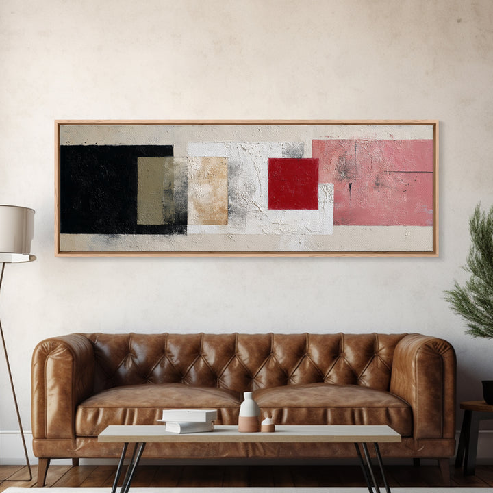 One Red Square Balanced Framed Canvas Print, Minimalist Art, Printables, Living Room Decor, Fine Art, Minimal, Boho Wall Art, MIN-3x1-2