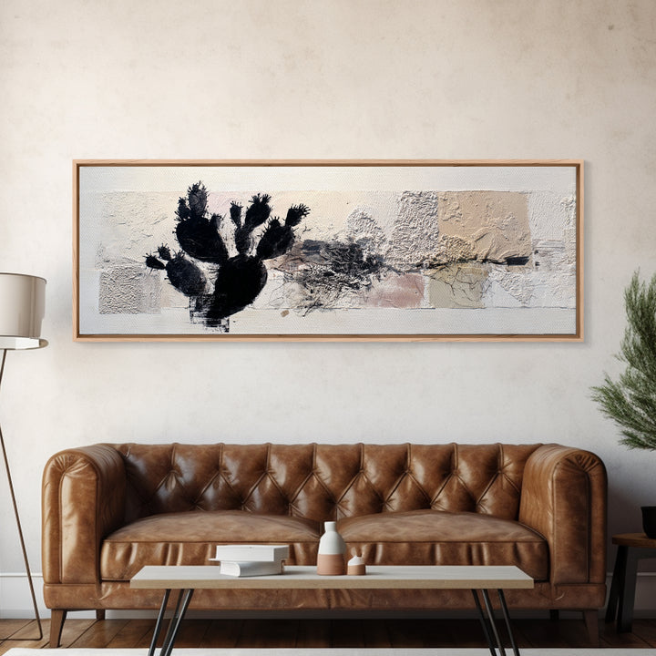 Black and White Cactus Silhouette Canvas Print, Minimalist Art, Gallery Decor, Living Room Decor, Fine Art, Minimal, Wall Art, MIN-3x1-36