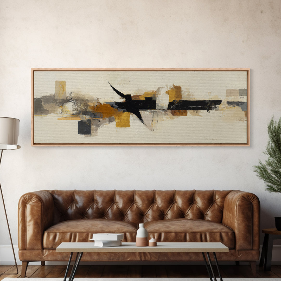 Small Black Bird Crossing White Space Framed Canvas Print, Minimalist Art, Art Prints, Living Room Decor, Oil Painting, Minimal, MIN-3x1-47