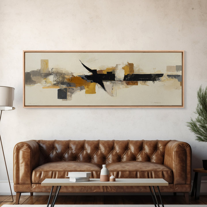 Small Black Bird Crossing White Space Framed Canvas Print, Minimalist Art, Art Prints, Living Room Decor, Oil Painting, Minimal, MIN-3x1-47