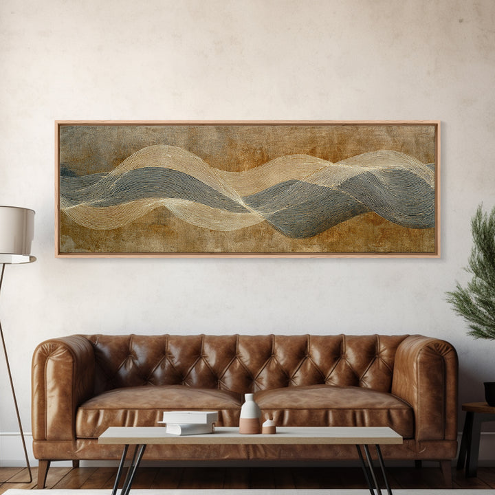 Minimal Abstract Wave Line Framed Canvas Print, Minimalist Art, Abstract Painting, Living Room Decor, Fine Art, Minimal, MIN-3x1-53