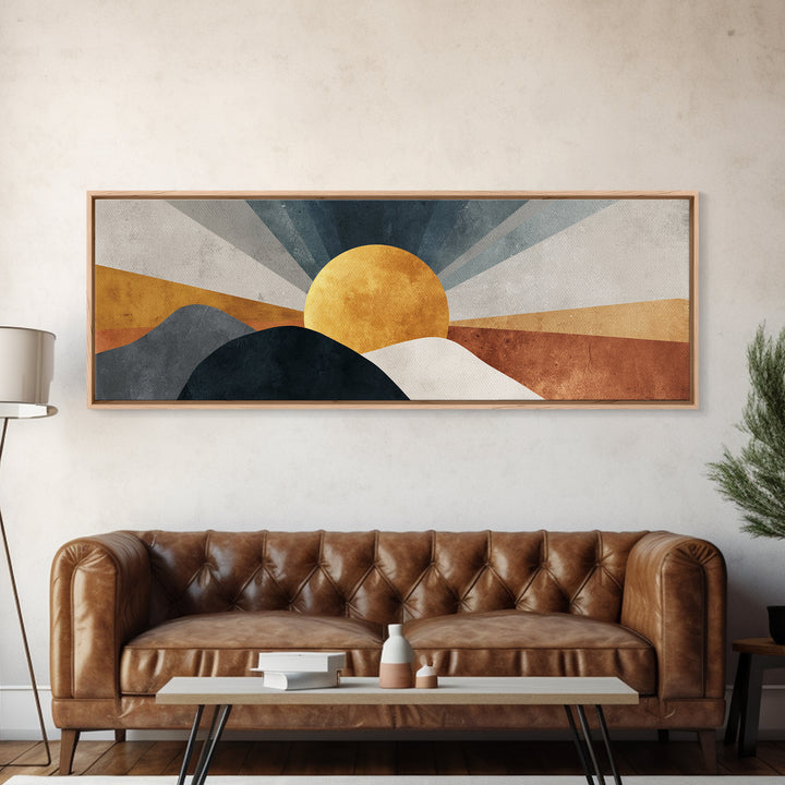 Simple Geometric Sun Framed Canvas Print, Minimalist Art, Statement Artwork, Living Room Decor, Abstract Art, Minimal, MIN-3x1-7