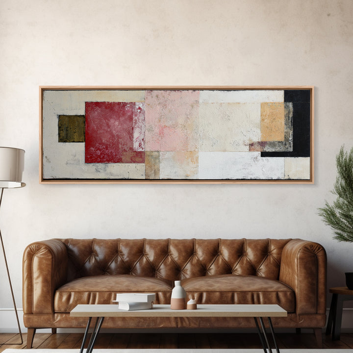 One Red Square Balanced Framed Canvas Print, Minimalist Art, Abstract Wall Art, Living Room Decor, Oil Painting, Minimal, MIN-3x1-74