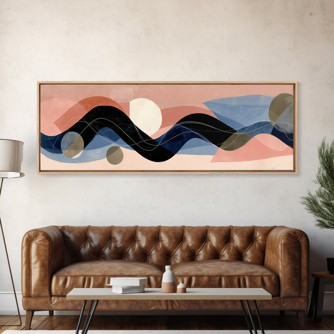 Minimal Abstract Wave Line Framed Canvas Print, Minimalist Art, Abstract Painting, Living Room Decor, Fine Art, Minimal, MIN-3x1-77