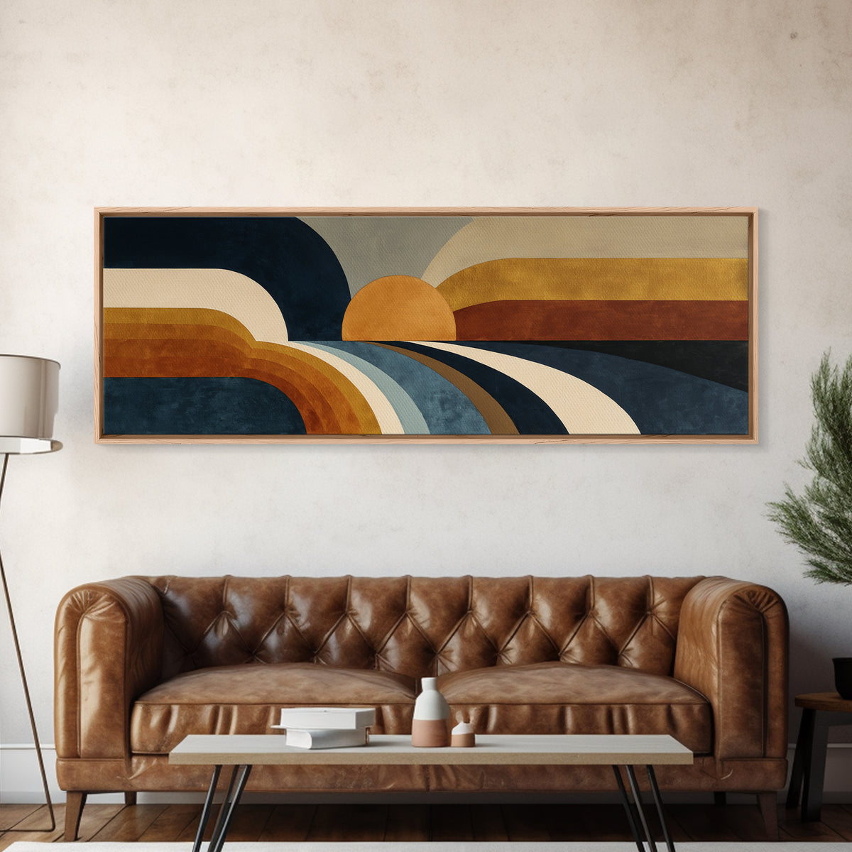 Simple Geometric Sun Framed Canvas Print, Minimalist Art, Boho, Living Room Decor, Abstract Art, Minimal, Abstract Painting, MIN-3x1-79
