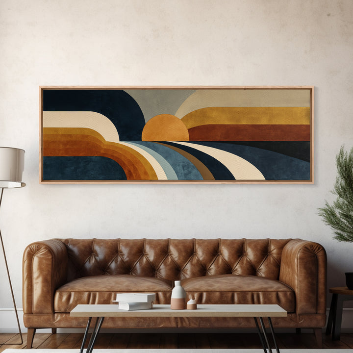 Simple Geometric Sun Framed Canvas Print, Minimalist Art, Boho, Living Room Decor, Abstract Art, Minimal, Abstract Painting, MIN-3x1-79