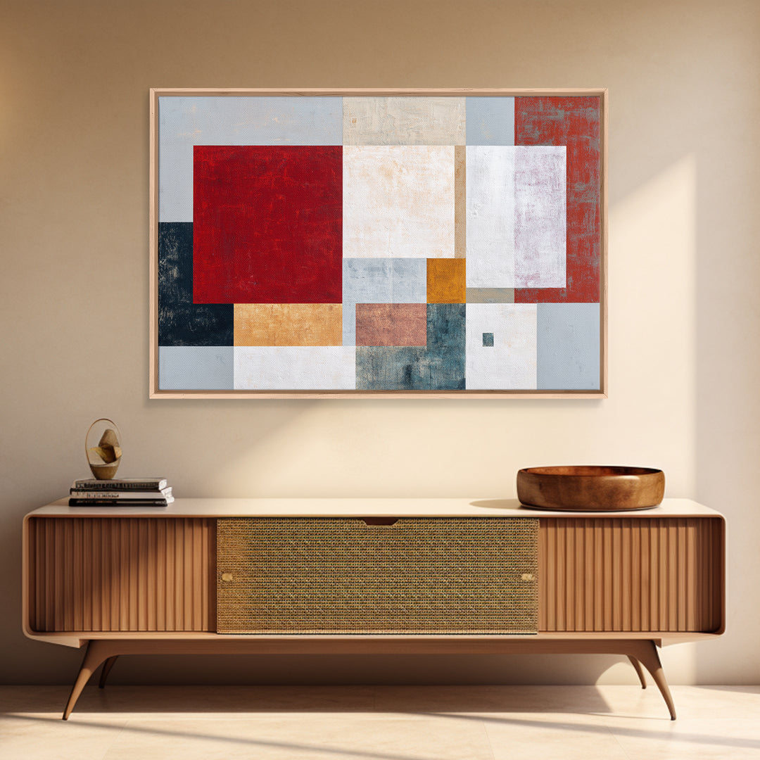 One Red Square Balanced Framed Canvas Print, Minimalist Art, Large Wall Art, Living Room Decor, Minimal, Japanese Wall Art, MIN-3x2-14
