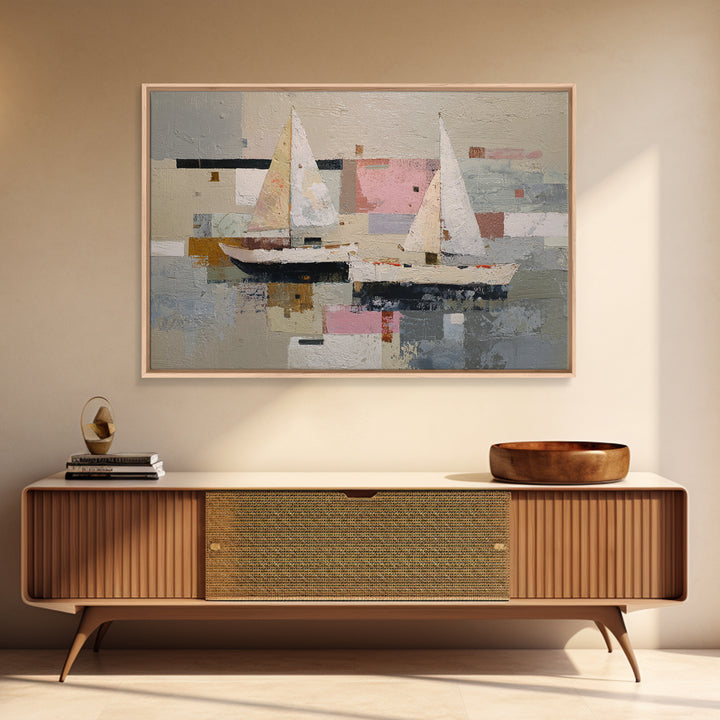 Tiny Sailboat under Open Sky Framed Canvas Print, Minimalist Art, Movie Poster, Living Room Decor, Fine Art, Minimal, MIN-3x2-18