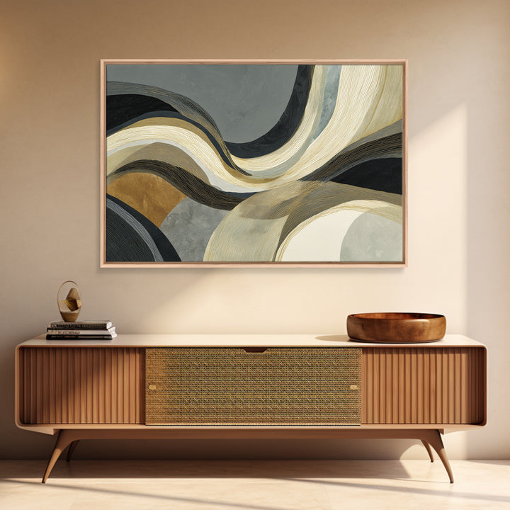 Single Gold Line Curve on Charcoal Framed Canvas Print, Minimalist Art, Gallery Decor, Living Room Decor, Fine Art, Minimal, MIN-3x2-45