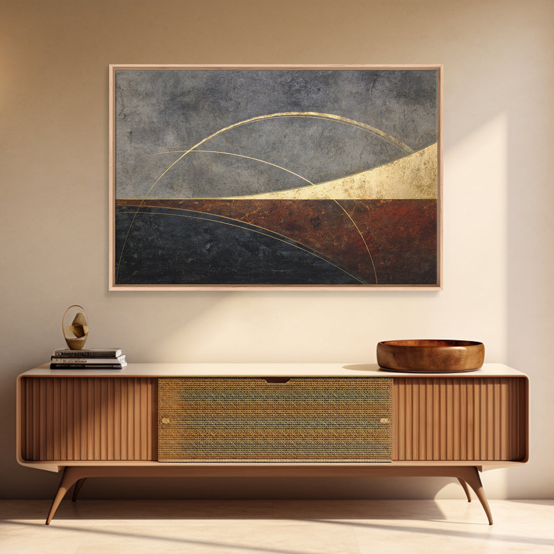 Single Gold Line Curve on Charcoal Framed Canvas Print, Minimalist Art, Gallery Decor, Living Room Decor, Fine Art, Minimal, MIN-3x2-69
