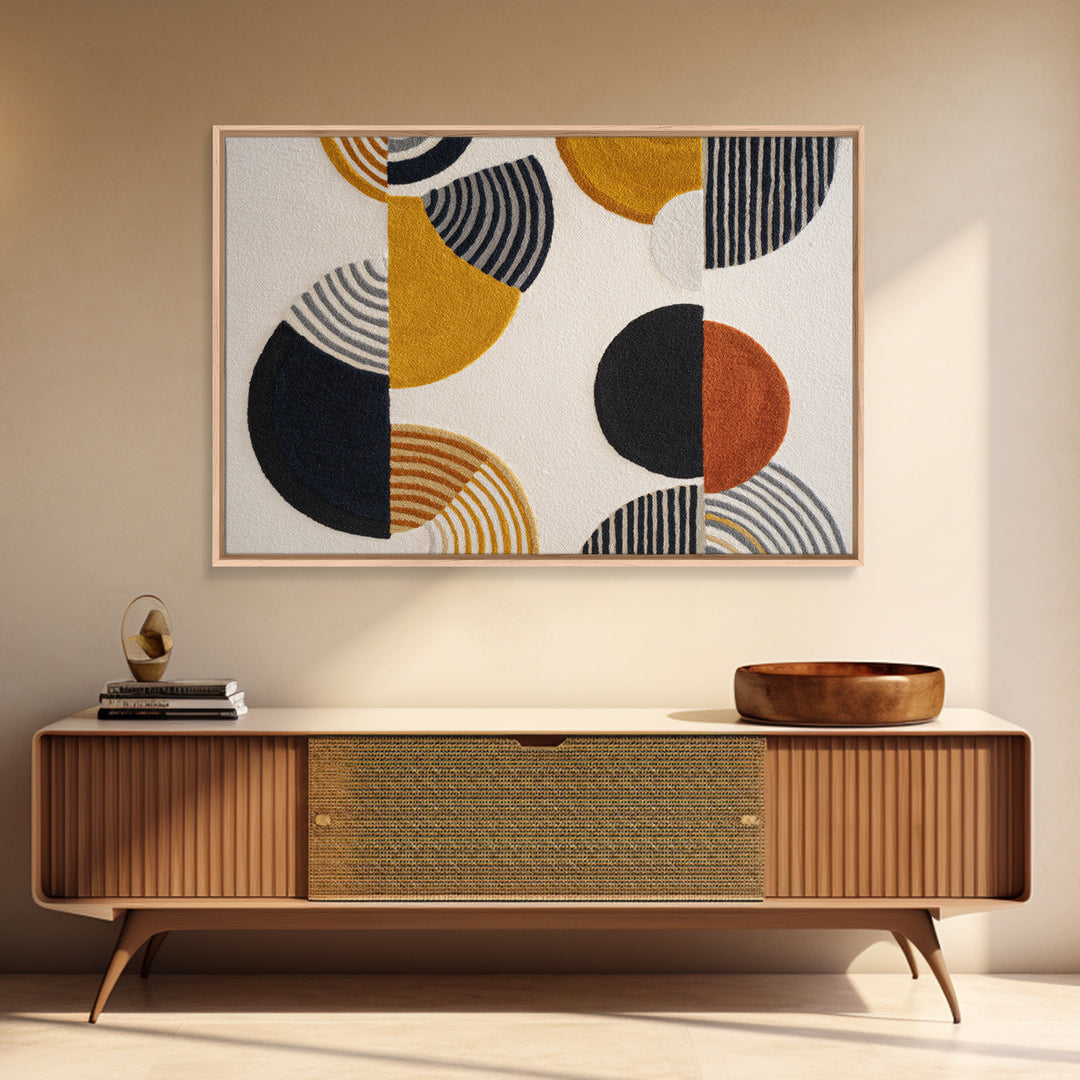 Single Black Circle on Warm Ivory Ground Framed Canvas Print, Minimalist Art, Room Decor, Living Room Decor, Fine Art, Minimal, MIN-3x2-77