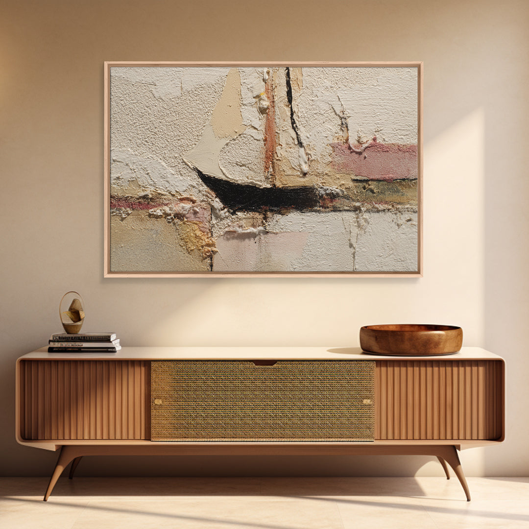 Tiny Sailboat under Open Sky Framed Canvas Print, Minimalist Art, Japanese Wall Art, Living Room Decor, Fine Art, Minimal, MIN-3x2-90