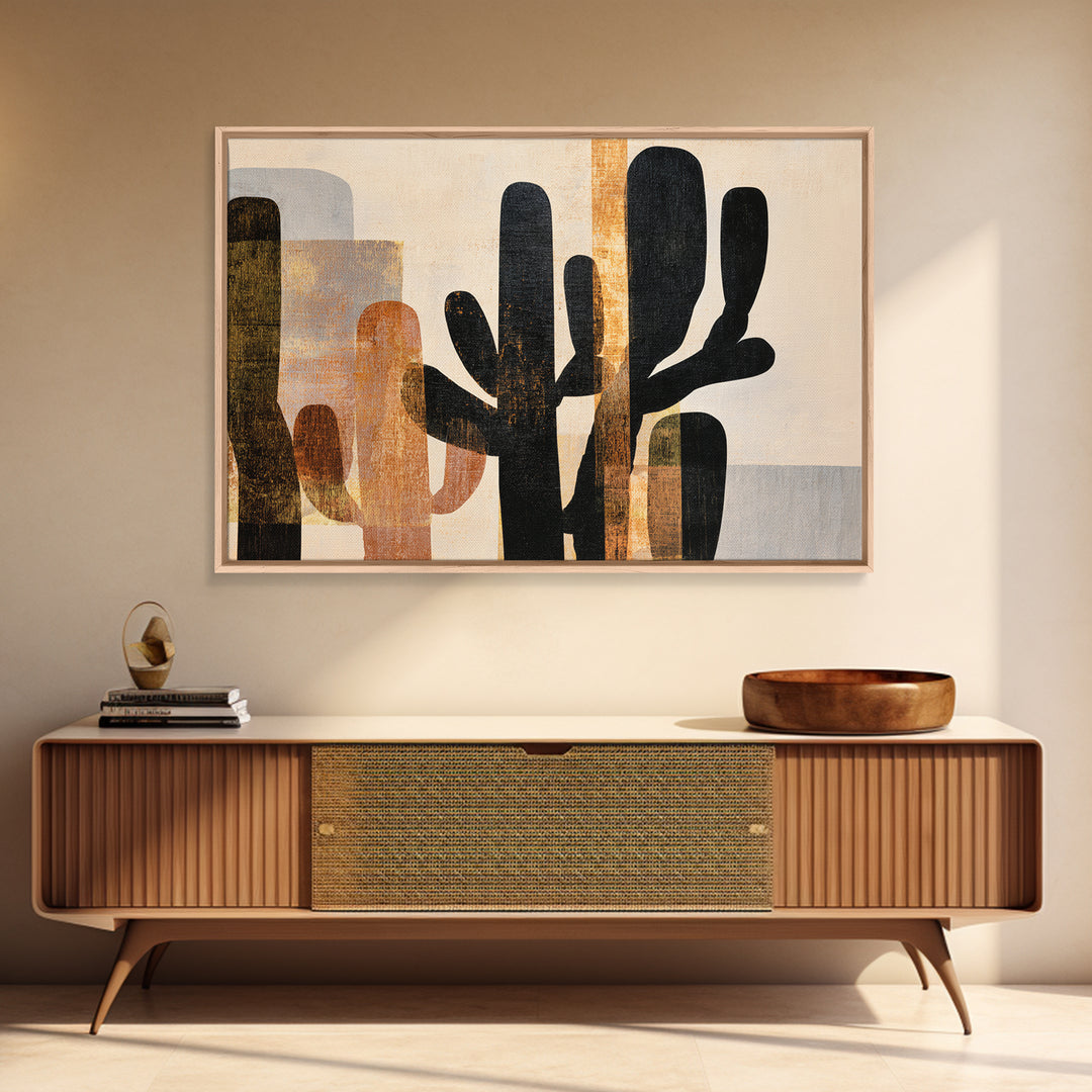 Black and White Cactus Silhouette Framed Canvas Print, Minimalist Art, Minimalist, Living Room Decor, Fine Art, Minimal, MIN-3x2-96