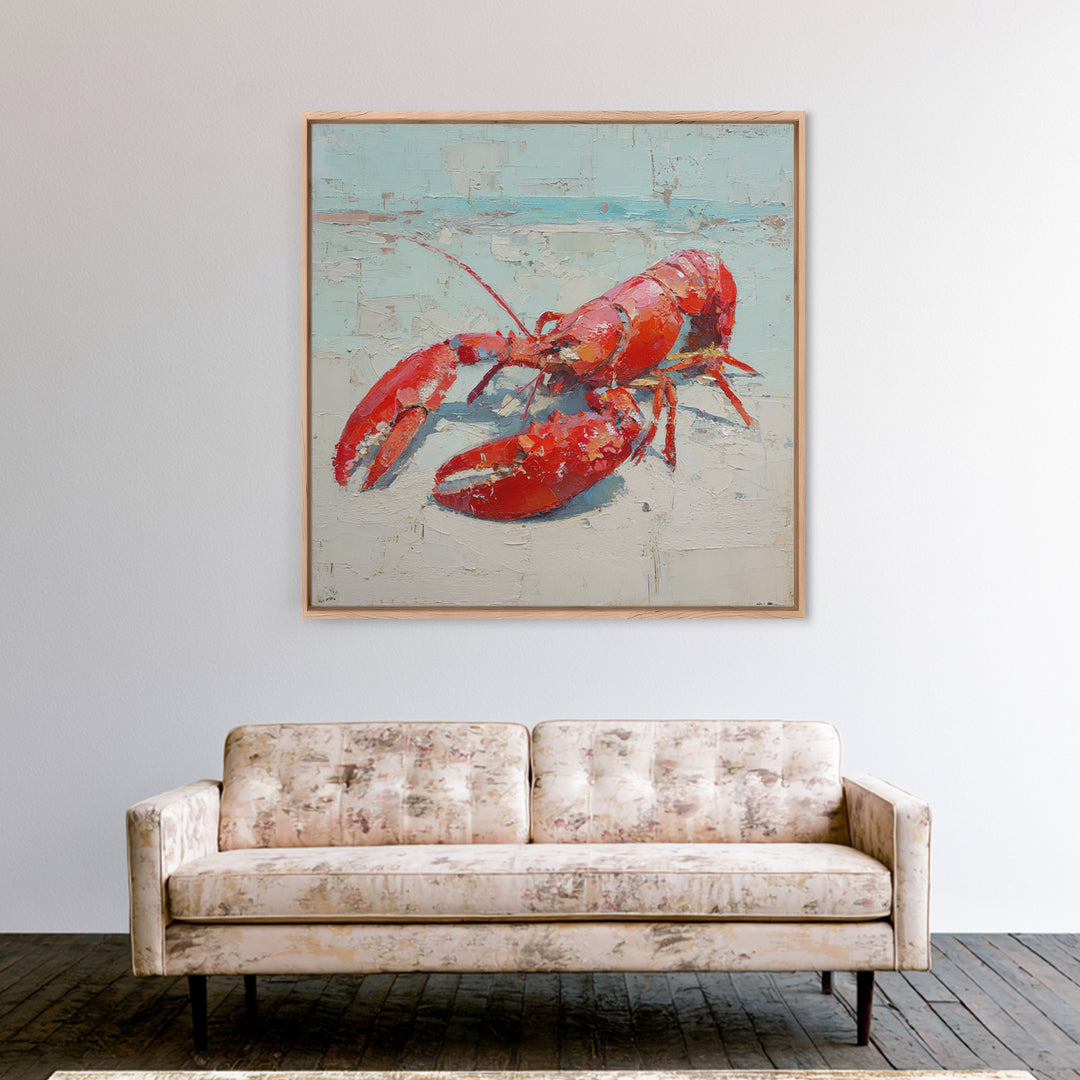 Lobster in Bold Coastal Red Palette Canvas Print, Marine Life Art, Coastal Wall Decor, Living Room Decor, Oil Painting, Marine, MLA-1x1-15