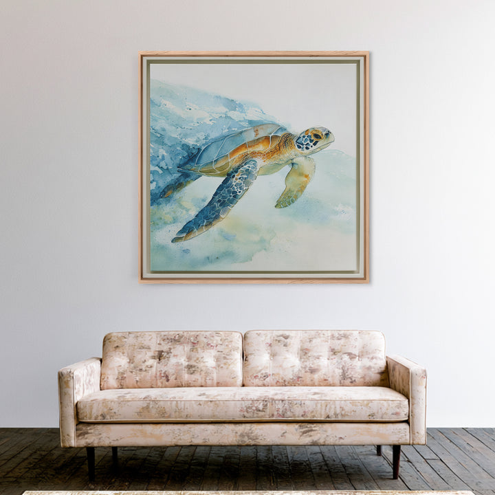 Sea Turtle Gliding Through Clear Blue Water Canvas Print, Marine Life Art, Coastal Home Decor, Living Room Decor, Marine, MLA-1x1-25