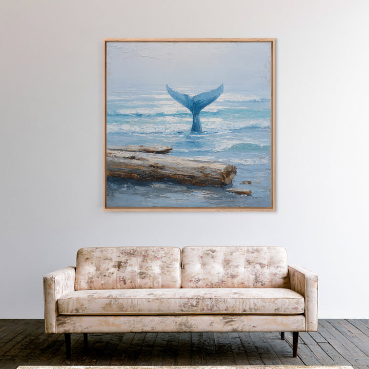 Whale Tail Rising from Misty Ocean Canvas Print, Marine Life Art, Kids Room Art, Living Room Decor, Fine Art, Marine, MLA-1x1-50