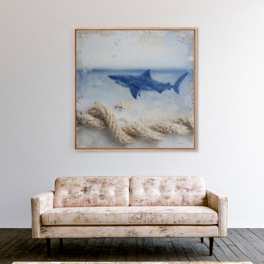 Shark Silhouette in Deep Blue Light Canvas Print, Marine Life Art, Fish Wall Art, Living Room Decor, Fine Art, Marine, MLA-1x1-60