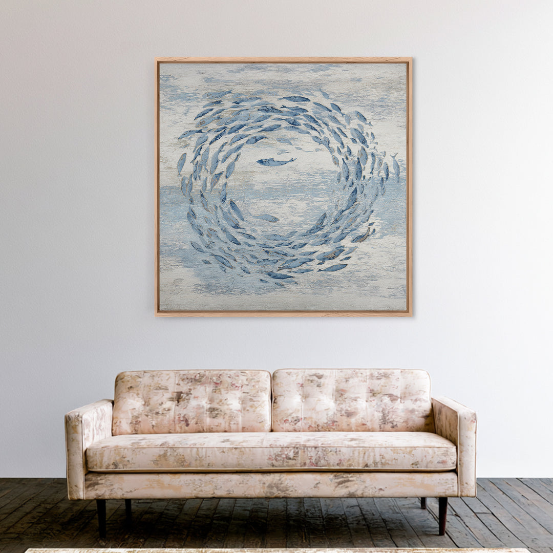 School of Fish Forming a Silver Spiral Canvas Print, Marine Life Art, Modern, Living Room Decor, Marine, Statement Artwork, MLA-1x1-76