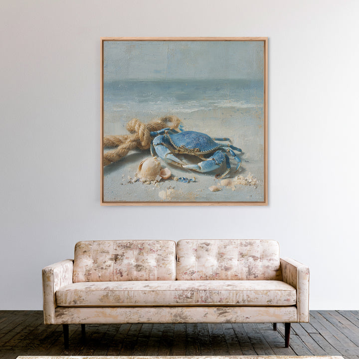 Blue Crab with Painterly Shell Texture Canvas Print, Marine Life Art, Modern, Living Room Decor, Oil Painting, Marine, MLA-1x1-82