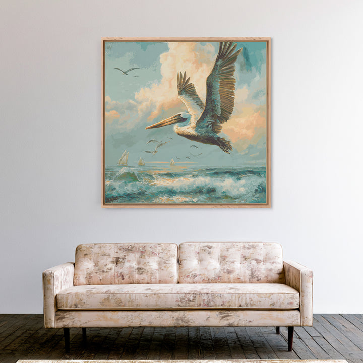 Pelican Diving Toward Fish Near Surface Canvas Print, Marine Life Art, Marine Life, Living Room Decor, Oil Painting, Marine, MLA-1x1-95
