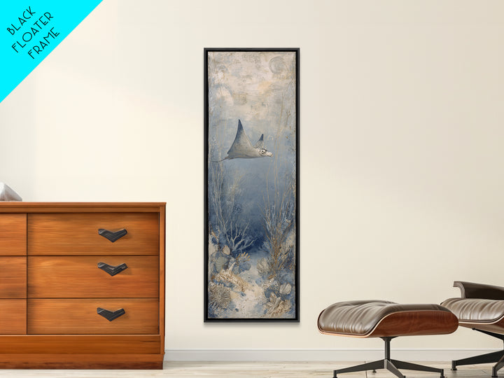 Manta Ray Flying Through Underwater Light Canvas Print, Marine Life Art, Beach House Decor, Living Room Decor, Fine Art, Marine, MLA-1x3-26