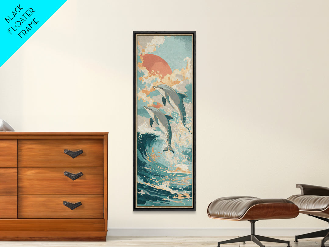 Dolphins Leaping Through Sunlit Waves Canvas Print, Marine Life Art, Wall Decor, Living Room Decor, Fine Art, Marine, MLA-1x3-43