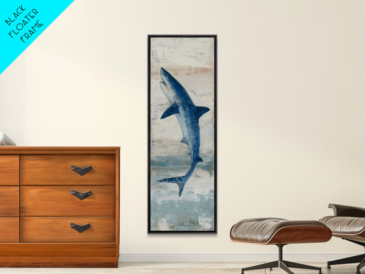 Shark Silhouette in Deep Blue Light Canvas Print, Marine Life Art, Art Print, Living Room Decor, Fine Art, Marine, Coastal Art, MLA-1x3-72