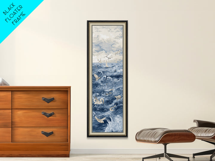 Squid in a Mysterious Midnight Sea Framed Canvas Print, Marine Life Art, Room Decor, Living Room Decor, Fine Art, Marine, MLA-1x3-79