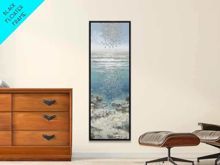 School of Fish Forming a Silver Spiral Canvas Print, Marine Life Art, Minimalist Decor, Living Room Decor, Fine Art, Marine, MLA-1x3-88