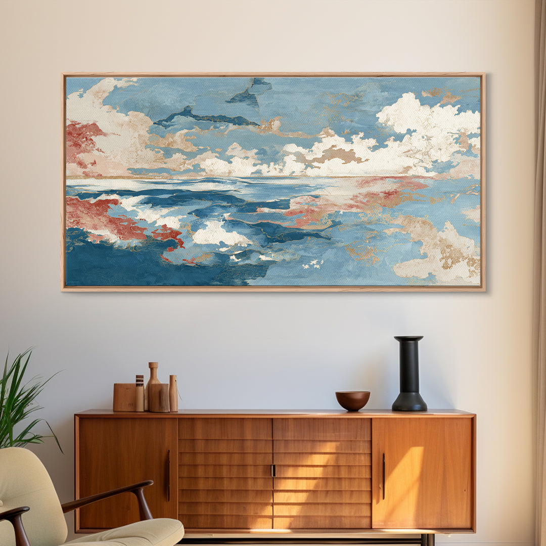 Lobster in Bold Coastal Red Palette Framed Canvas Print, Marine Life Art, Boho Decor, Living Room Decor, Oil Painting, Marine, MLA-2x1-35