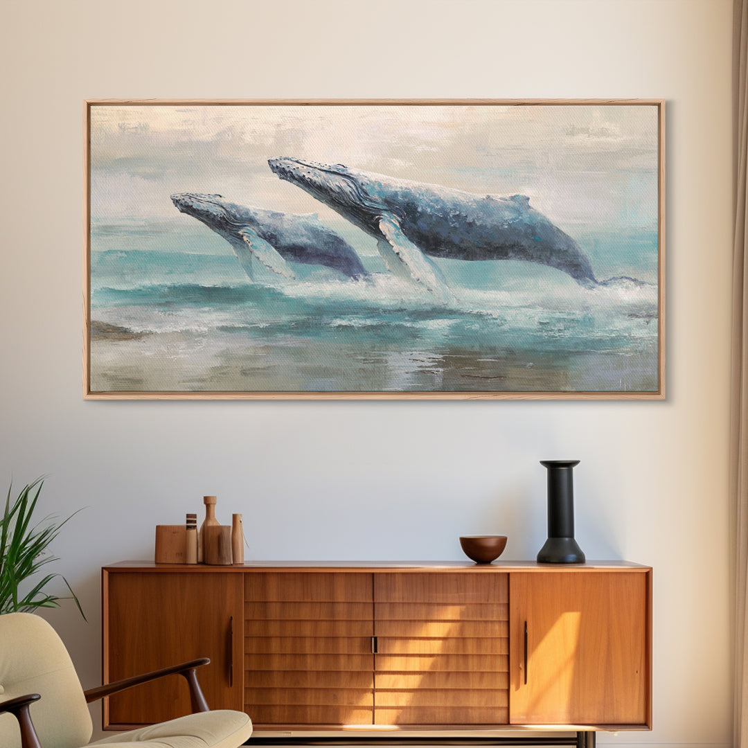 Humpback Whale and Calf Canvas Print, Marine Life Art, Gallery Decor, Living Room Decor, Fine Art, Marine, Minimalist Decor, MLA-2x1-62