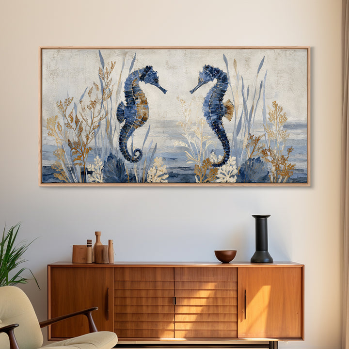 Seahorse Pair Among Sea Grass Canvas Print, Marine Life Art, Luxury Decor, Living Room Decor, Fine Art, Marine, Beach Decor, MLA-2x1-73