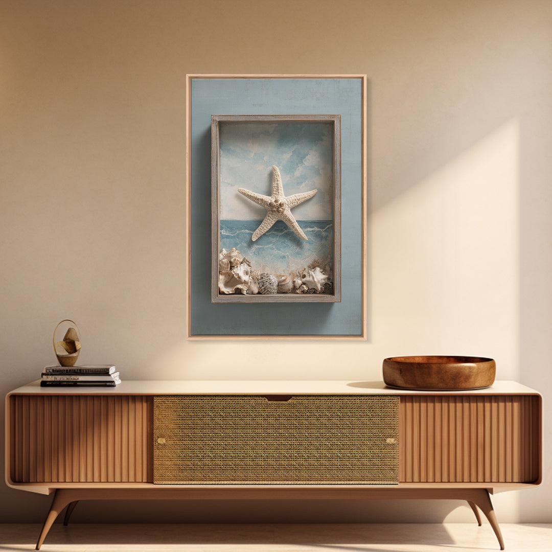 Starfish and Shells Natural Specimen Layout Canvas Print, Marine Life Art, Fine Art Print, Living Room Decor, Fine Art, Marine, MLA-2x3-45