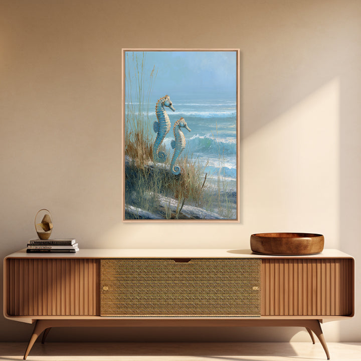 Seahorse Pair Among Sea Grass Framed Canvas Print, Marine Life Art, Contemporary Art, Living Room Decor, Fine Art, Marine, MLA-2x3-85