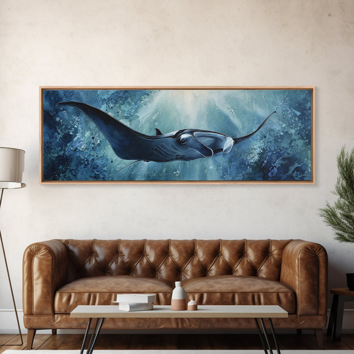 Whale Tail Rising from Misty Ocean Framed Canvas Print, Marine Life Art, Contemporary Art, Living Room Decor, Fine Art, Marine, MLA-3x1-18