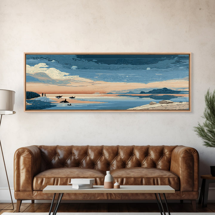 Orca Beneath Northern Lights Canvas Print, Marine Life Art, Whale Art, Living Room Decor, Fine Art, Marine, Boho Decor, MLA-3x1-24