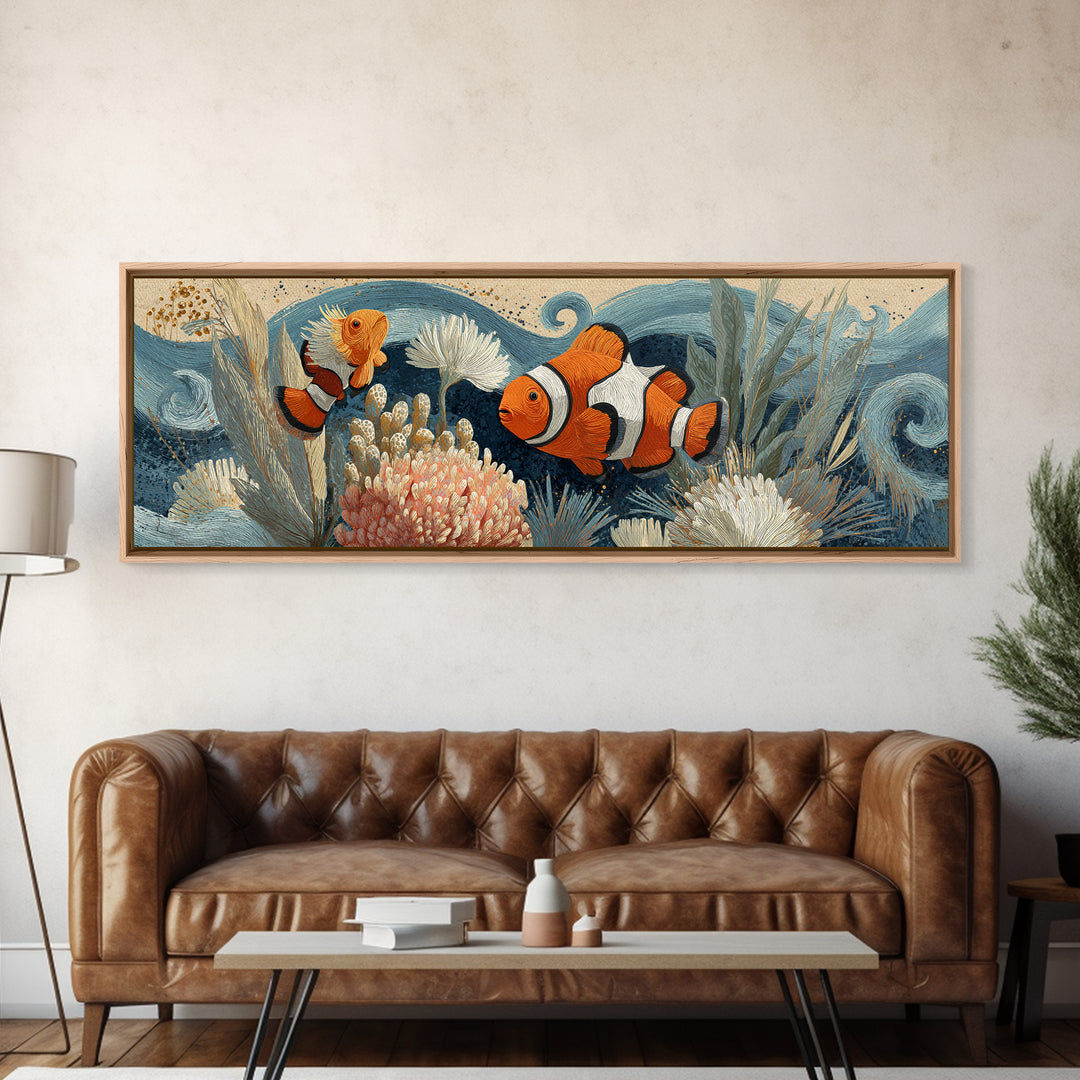 Clownfish Around Anemone Tentacles Canvas Print, Marine Life Art, Marine Life, Living Room Decor, Fine Art, Marine, Art Print, MLA-3x1-36