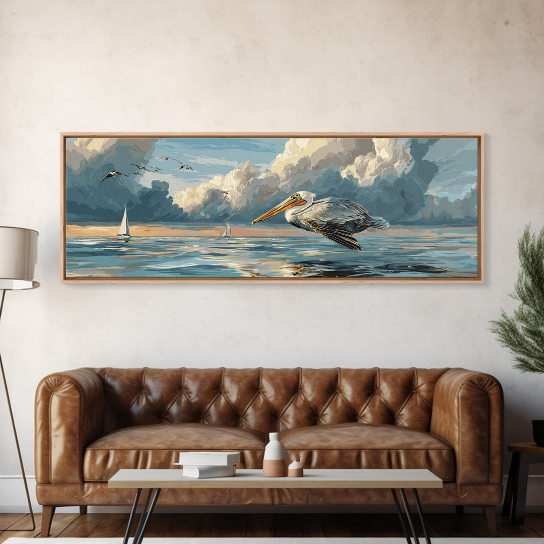 Pelican Diving Toward Fish Near Surface Canvas Print, Marine Life Art, Marine Life, Living Room Decor, Fine Art, Marine, MLA-3x1-39