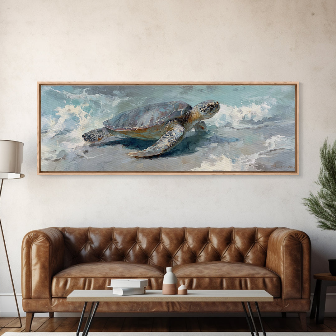 Bioluminescent Plankton Around Swimming Turtle Canvas Print, Marine Life Art, Handmade Art, Living Room Decor, Fine Art, Marine, MLA-3x1-40