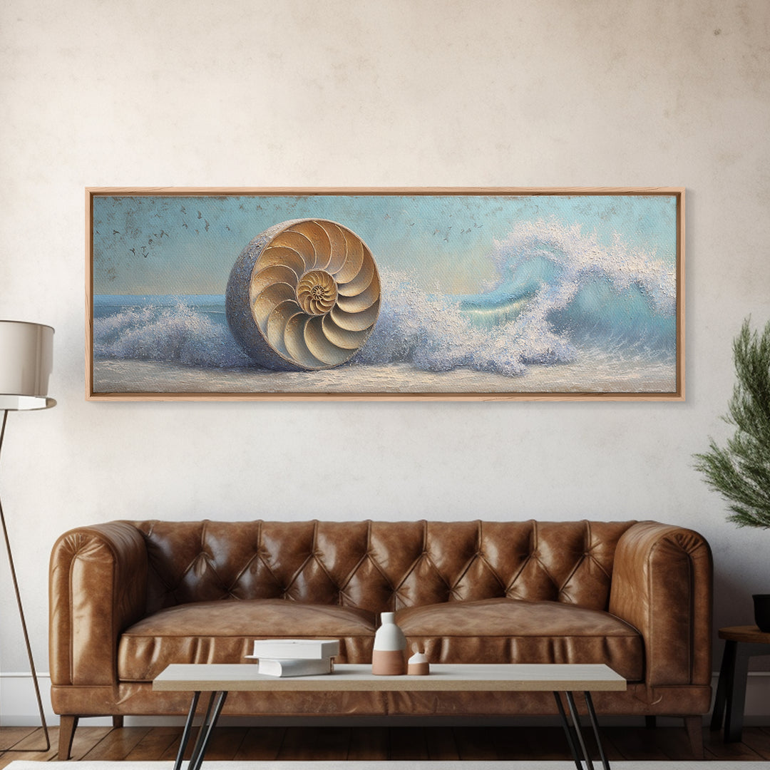Nautilus Shell Study Canvas Print, Marine Life Art, Nautical Decor, Living Room Decor, Fine Art, Marine, Nautical Wall Decor, MLA-3x1-75