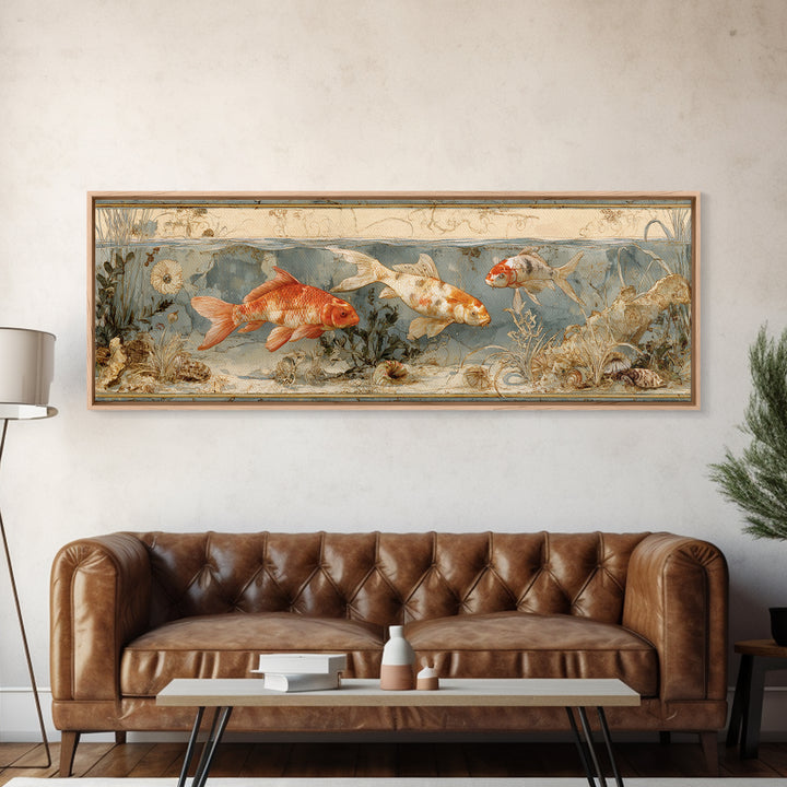 Koi Like Marine Fish Canvas Print, Marine Life Art, Coastal Home Decor, Living Room Decor, Fine Art, Marine, Neutral Decor, MLA-3x1-8