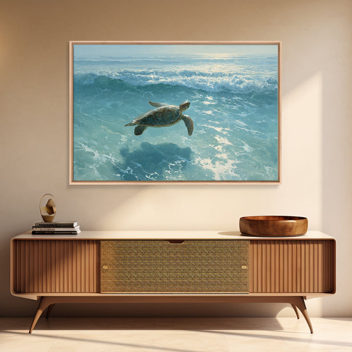 Sea Turtle Gliding Through Clear Blue Water Canvas Print, Marine Life Art, Surf Poster, Living Room Decor, Fine Art, Marine, MLA-3x2-29