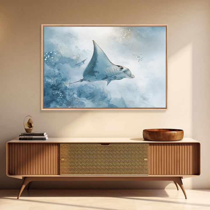 Manta Ray Flying Through Underwater Light Canvas Print, Marine Life Art, Nautical Decor, Living Room Decor, Fine Art, Marine, MLA-3x2-42